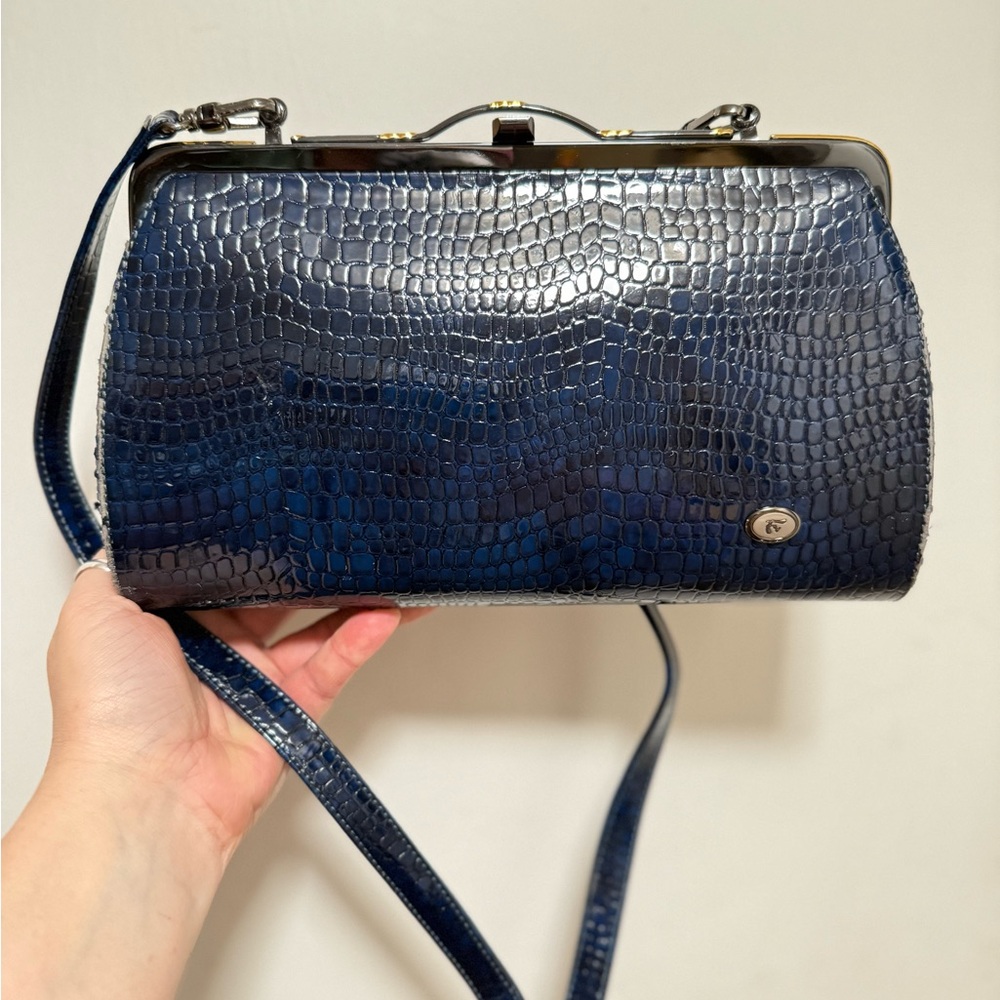 Luxurious Blue Mini Bag with Crocodile Texture